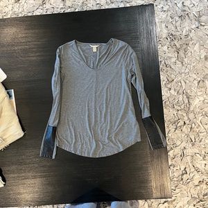 Banana Republic, grey with black leather like sleeves, size Medium